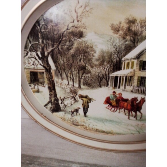 American Homestead Winter 10 Serving Tray By Currier And Ives - Picture 8 of 16